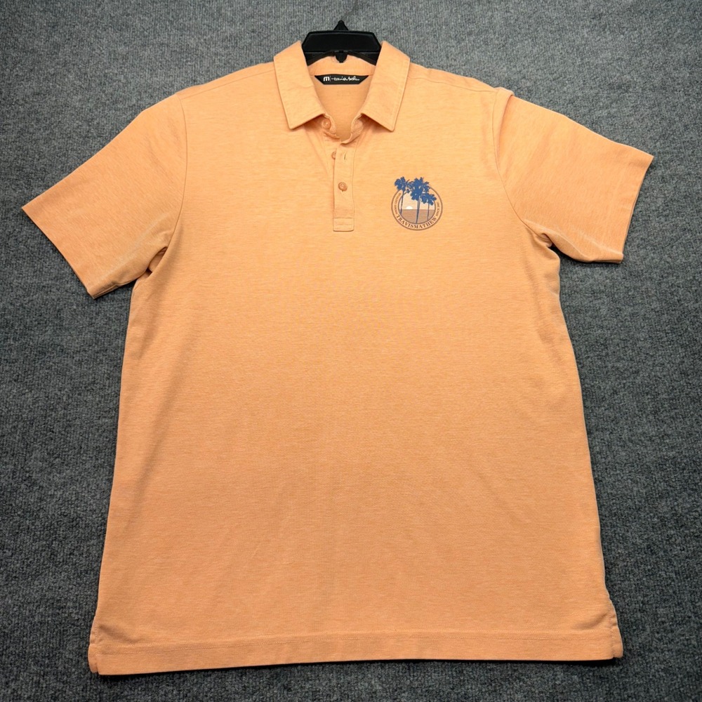Travis Mathew Mens Orange Palm Tree Golf‎ Polo Shirt Size Large